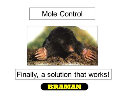 Mole Control Finally, a solution that works!. Many things have been tried in the past… Both homeowners & professionals struggled with finding a solution…