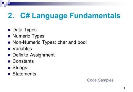 2. C# Language Fundamentals