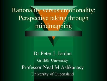 Rationality versus emotionality: Perspective taking through mindmapping Dr Peter J. Jordan Griffith University Professor Neal M Ashkanasy University of.
