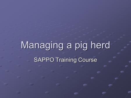 Managing a pig herd SAPPO Training Course.