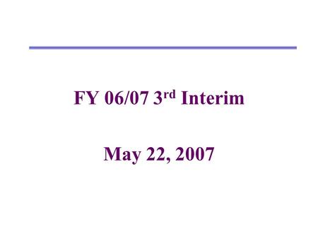 FY 06/07 3 rd Interim May 22, 2007. Changes from 2nd Interim to 3rd Interim UnrestrictedRestrictedCombined Revenues 2nd Interim New Revisions/Amendments.