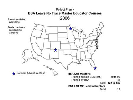 A N Geographic Distribution of Known BSA Leave No Trace Master Educators Trained by All Providers - BSA and Public U A U B U U N U U U U U U U.