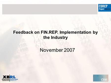 Feedback on FIN.REP. Implementation by the Industry November 2007.