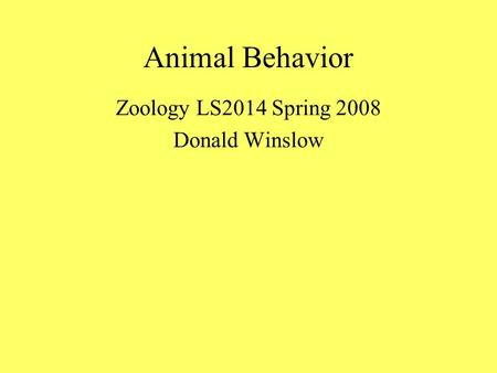Animal Behavior Zoology LS2014 Spring 2008 Donald Winslow.