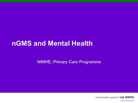 NIMHE, Primary Care Programme