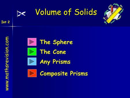 Volume of Solids The Sphere The Cone Any Prisms Composite Prisms