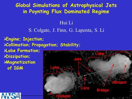 Global Simulations of Astrophysical Jets in Poynting Flux Dominated Regime Hui Li S. Colgate, J. Finn, G. Lapenta, S. Li Engine; Injection; Collimation;