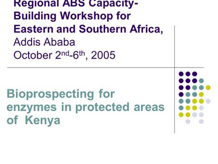Regional ABS Capacity- Building Workshop for Eastern and Southern Africa, Addis Ababa October 2 nd -6 th, 2005 Bioprospecting for enzymes in protected.
