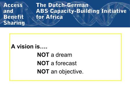 A vision is…. NOT a dream NOT a forecast NOT an objective.