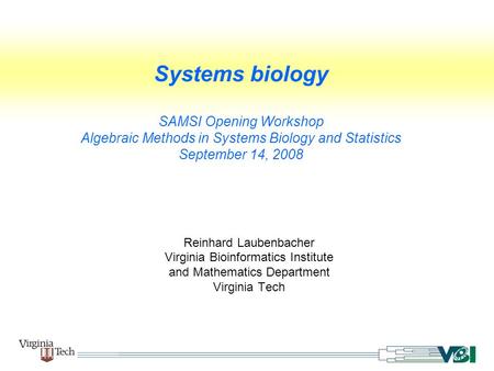 Systems biology SAMSI Opening Workshop Algebraic Methods in Systems Biology and Statistics September 14, 2008 Reinhard Laubenbacher Virginia Bioinformatics.