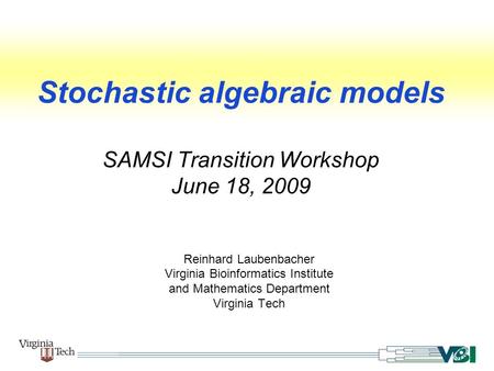 Stochastic algebraic models SAMSI Transition Workshop June 18, 2009 Reinhard Laubenbacher Virginia Bioinformatics Institute and Mathematics Department.