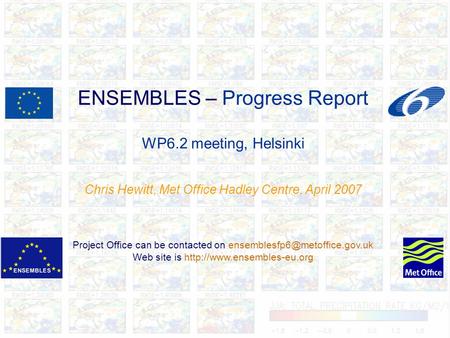 ENSEMBLES – Progress Report WP6.2 meeting, Helsinki Chris Hewitt, Met Office Hadley Centre, April 2007 Project Office can be contacted on