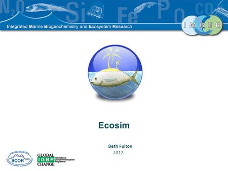 Ecosim Beth Fulton 2012. Time dynamic Ecopath = initial conditions Define Duration Environmental drivers Contaminants option Fleet dynamics option ECOPATH,