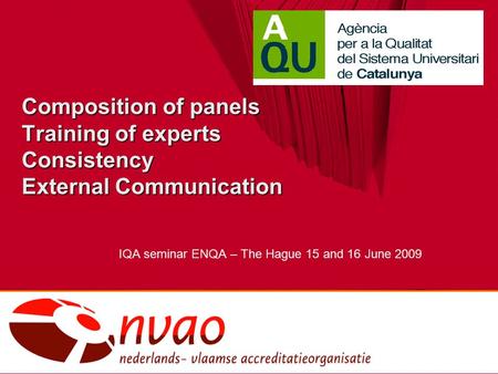 Composition of panels Training of experts Consistency External Communication IQA seminar ENQA – The Hague 15 and 16 June 2009.
