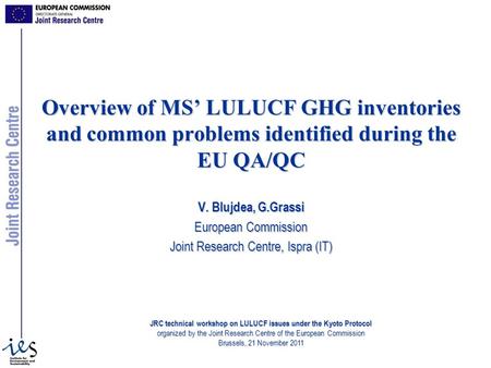 Overview of MS LULUCF GHG inventories and common problems identified during the EU QA/QC V. Blujdea, G.Grassi European Commission Joint Research Centre,