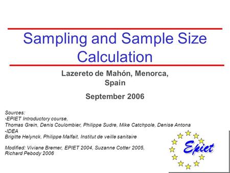 Sampling and Sample Size Calculation