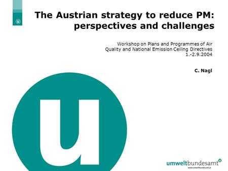 20.4.2004 | Folie 1 The Austrian strategy to reduce PM: perspectives and challenges Workshop on Plans and Programmes of Air Quality and National Emission.
