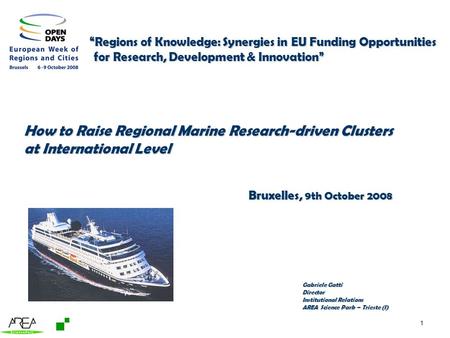 1 Regions of Knowledge: Synergies in EU Funding Opportunities Regions of Knowledge: Synergies in EU Funding Opportunities for Research, Development & Innovation.