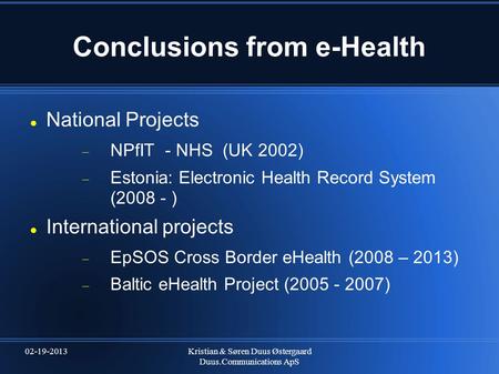 Conclusions from e-Health
