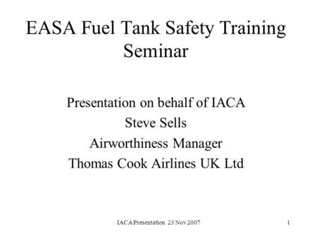 EASA Fuel Tank Safety Training Seminar
