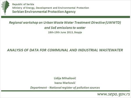 ANALYSIS OF DATA FOR COMMUNAL AND INDUSTRIAL WASTEWATER
