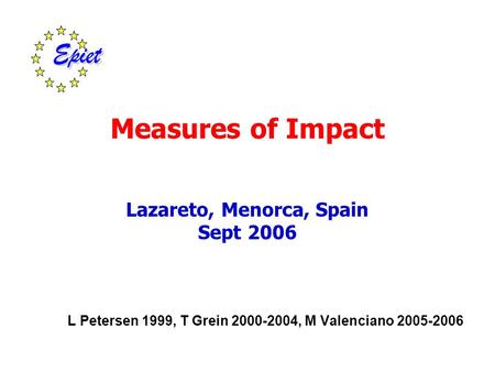 Measures of Impact Lazareto, Menorca, Spain Sept 2006 L Petersen 1999, T Grein 2000-2004, M Valenciano 2005-2006.