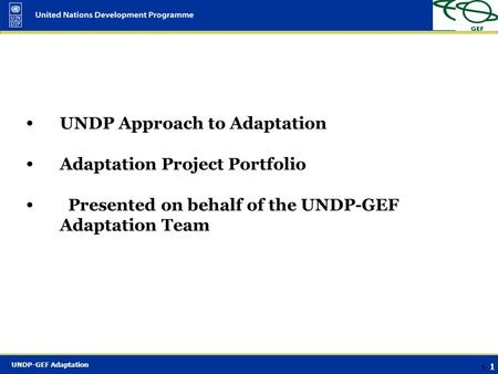 UNDP Approach to Adaptation