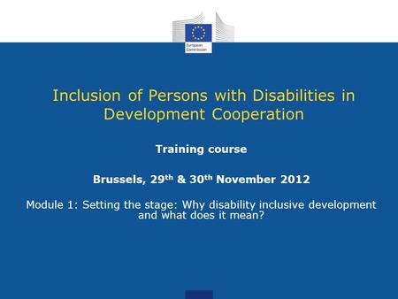 Inclusion of Persons with Disabilities in Development Cooperation Training course Brussels, 29 th & 30 th November 2012 Module 1: Setting the stage: Why.