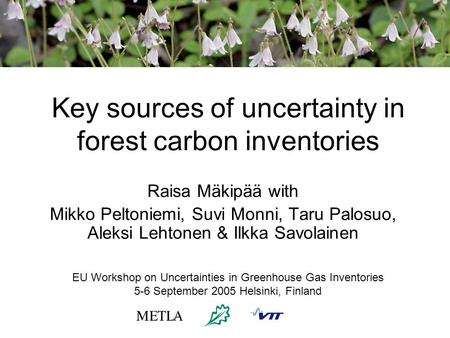 Key sources of uncertainty in forest carbon inventories Raisa Mäkipää with Mikko Peltoniemi, Suvi Monni, Taru Palosuo, Aleksi Lehtonen & Ilkka Savolainen.