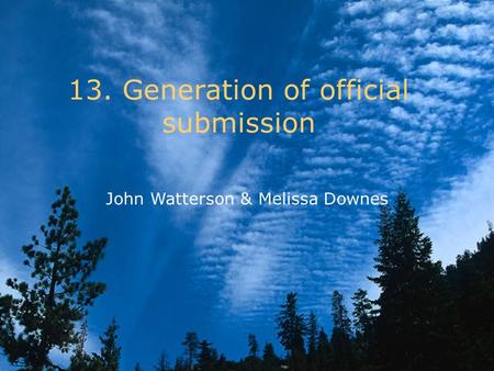 13. Generation of official submission John Watterson & Melissa Downes.