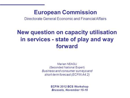 European Commission Directorate General Economic and Financial Affairs New question on capacity utilisation in services - state of play and way forward.
