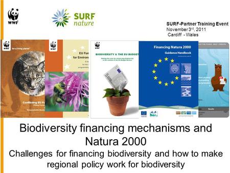 Biodiversity financing mechanisms and Natura 2000 Challenges for financing biodiversity and how to make regional policy work for biodiversity SURF-Partner.