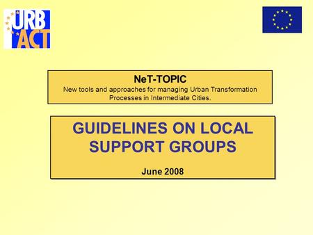 NeT-TOPIC New tools and approaches for managing Urban Transformation Processes in Intermediate Cities. GUIDELINES ON LOCAL SUPPORT GROUPS June 2008 GUIDELINES.