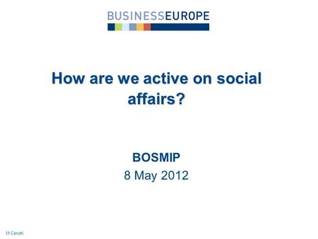 BOSMIP 8 May 2012 How are we active on social affairs? M.Cerutti.