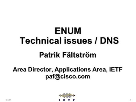 ENUM Technical issues / DNS