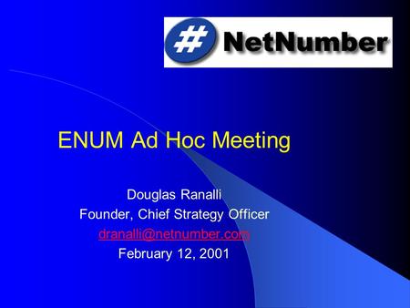 ENUM Ad Hoc Meeting Douglas Ranalli Founder, Chief Strategy Officer February 12, 2001.
