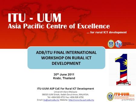 ADB/ITU FINAL INTERNATIONAL WORKSHOP ON RURAL ICT DEVELOPMENT