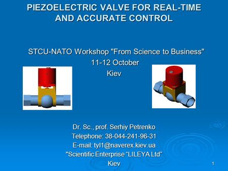 1 PIEZOELECTRIC VALVE FOR REAL-TIME AND ACCURATE CONTROL STCU-NATO Workshop From Science to Business STCU-NATO Workshop From Science to Business 11-12.