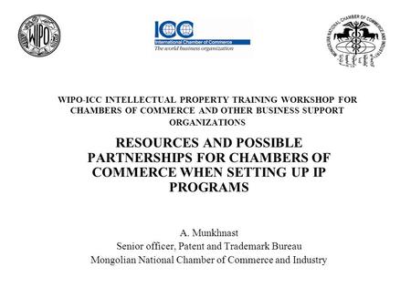 WIPO-ICC INTELLECTUAL PROPERTY TRAINING WORKSHOP FOR CHAMBERS OF COMMERCE AND OTHER BUSINESS SUPPORT ORGANIZATIONS RESOURCES AND POSSIBLE PARTNERSHIPS.