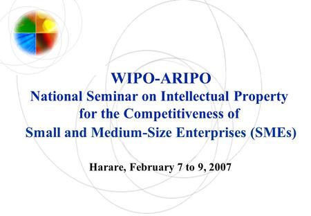 WIPO-ARIPO National Seminar on Intellectual Property for the Competitiveness of Small and Medium-Size Enterprises (SMEs) Harare, February 7 to 9, 2007.