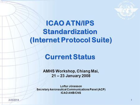 ICAO ATN/IPS Standardization (Internet Protocol Suite) Current Status