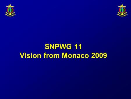 SNPWG 11 Vision from Monaco 2009. Nautical information domain Product specification Scope Feature Catalogue Application schema Simple data sets Amend.