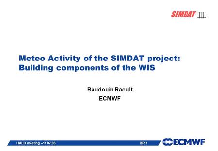 BR 1 SIMDAT HALO meeting –11.07.06 Meteo Activity of the SIMDAT project: Building components of the WIS Baudouin Raoult ECMWF.