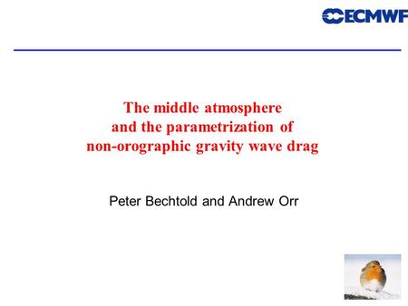 1 The middle atmosphere and the parametrization of non-orographic gravity wave drag Peter Bechtold and Andrew Orr.