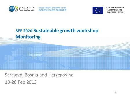 WITH THE FINANCIAL SUPPORT OF THE EUROPEAN UNION SEE 2020 Sustainable growth workshop Monitoring Sarajevo, Bosnia and Herzegovina 19-20 Feb 2013 1.