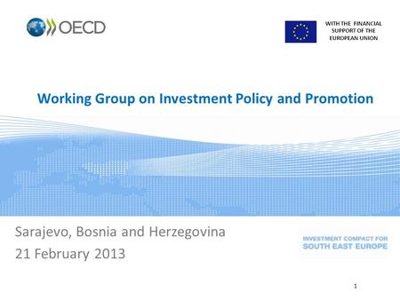 WITH THE FINANCIAL SUPPORT OF THE EUROPEAN UNION Working Group on Investment Policy and Promotion Sarajevo, Bosnia and Herzegovina 21 February 2013 1.