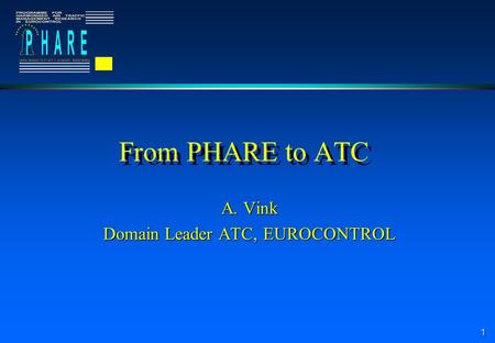 1 From PHARE to ATC A. Vink Domain Leader ATC, EUROCONTROL.