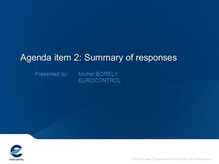 The European Organisation for the Safety of Air Navigation Agenda item 2: Summary of responses Presented by: Michel BORELY EUROCONTROL.