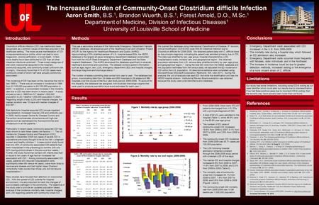 The Increased Burden of Community-Onset Clostridium difficile Infection Aaron Smith, B.S. 1, Brandon Wuerth, B.S. 1, Forest Arnold, D.O., M.Sc. 1 Department.