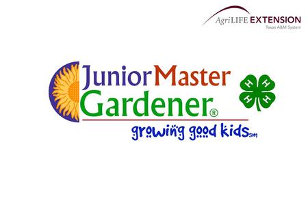 Junior Master Gardener® Program Program Purpose: Develop leadership skills Identify community needs/volunteer opportunities Peer and cross generation.